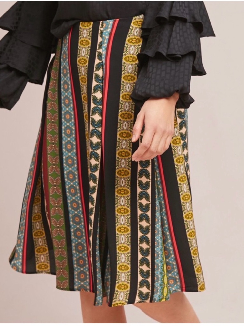 Anthropologie Eri + Ali Multicolor Scarf Printed A-line Skirt Size XS